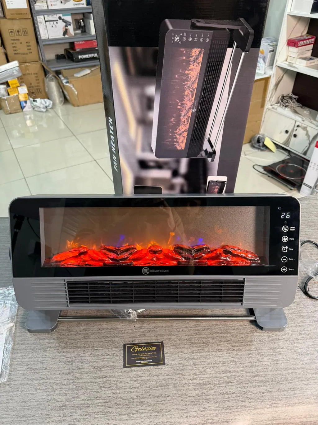 Electric Fireplace Fan Heater – LED Flame Effect | Remote Control | Fast Heating | Room & Office Heater