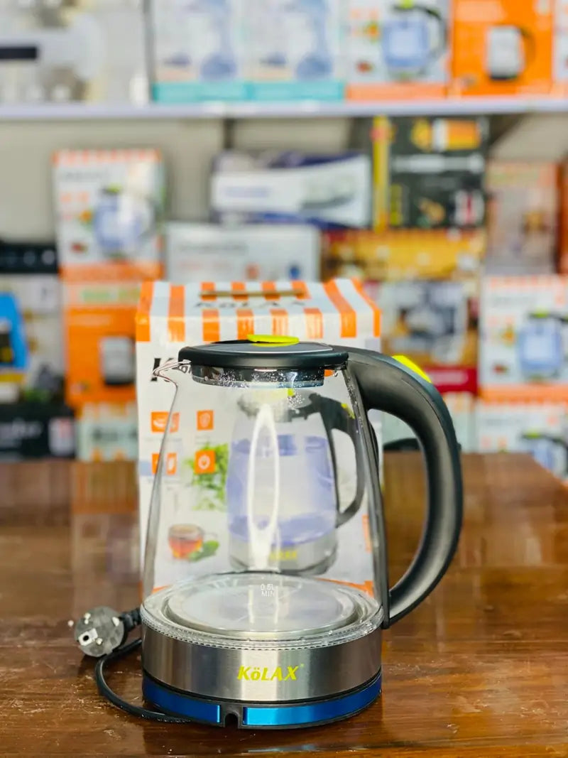 KÖLAX 2.0L Electric Kettle – Borosilicate Glass, Auto Shut-Off, 360° Rotation, 2200W Fast Boil